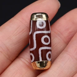 3pcs Tibet Dzi Natural Stone Beads Plating Golden Cylindrical Divination Pattern Agates Loose Beaded for DIY Jewerly Necklace
