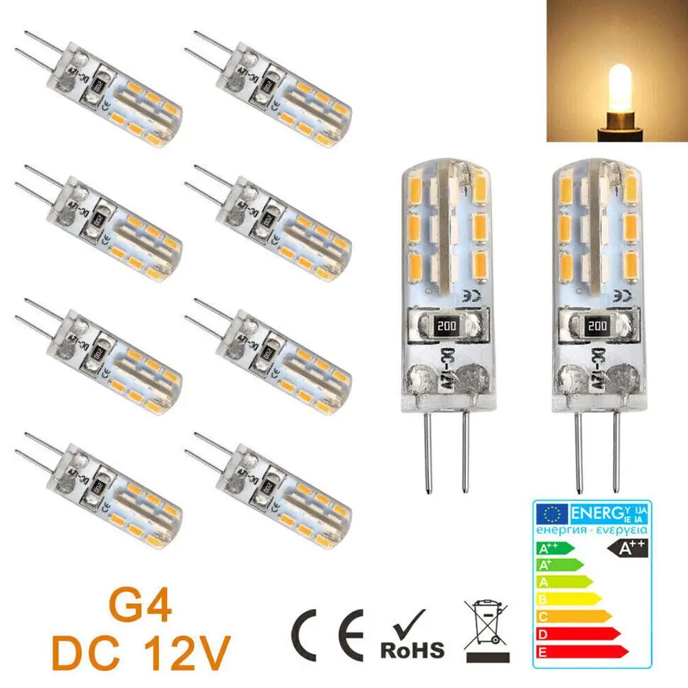 

10pcs G4 Led Bulb 1.5/3W 24led 12V AC220V 3014SMD Saving Mini Silicone Warm Lamp 360LM Halogen For Home Chandelier Light V5A4