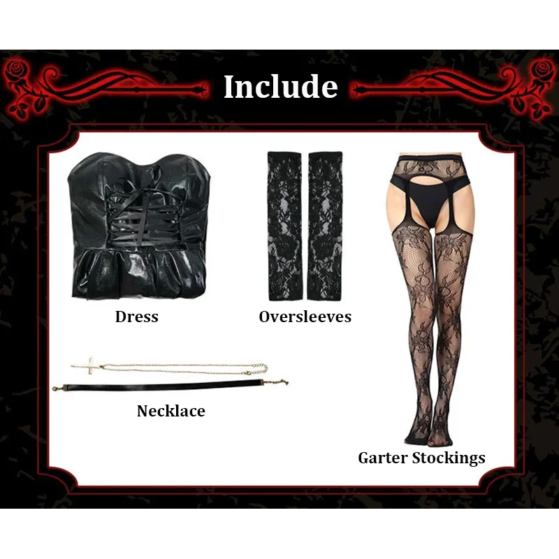 MisaMisa Death Note Косплей Костюм Ожерелье Кружевные Рукава Подвязки Чулки Миса Амане Парик Женский Кожаный Наряд Для Ролевых Игр