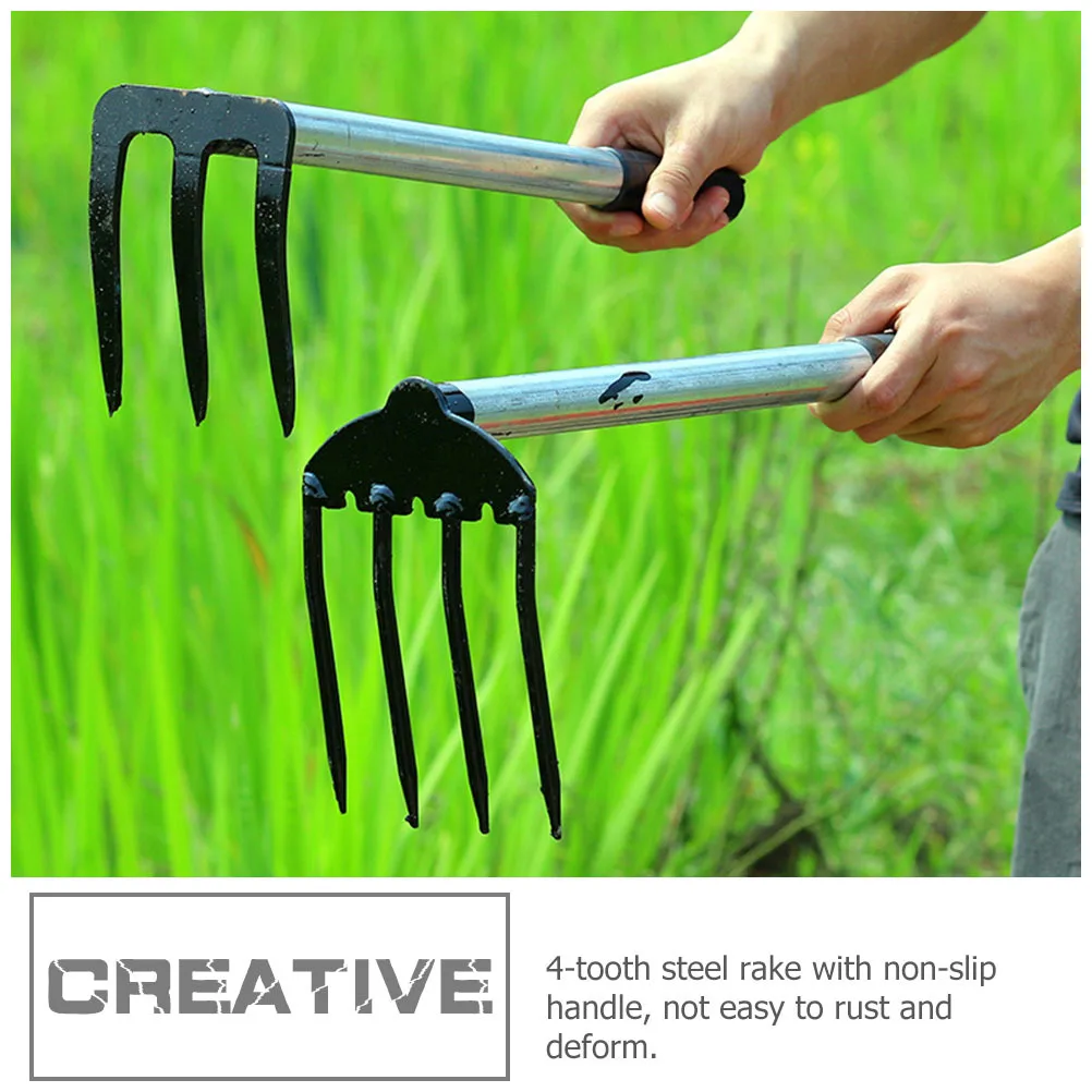 

2Pcs Four Claws Garden Rakes Steel High Quality Non Slip Handle Soil Loosening Digging Cultivation Gardening Tools