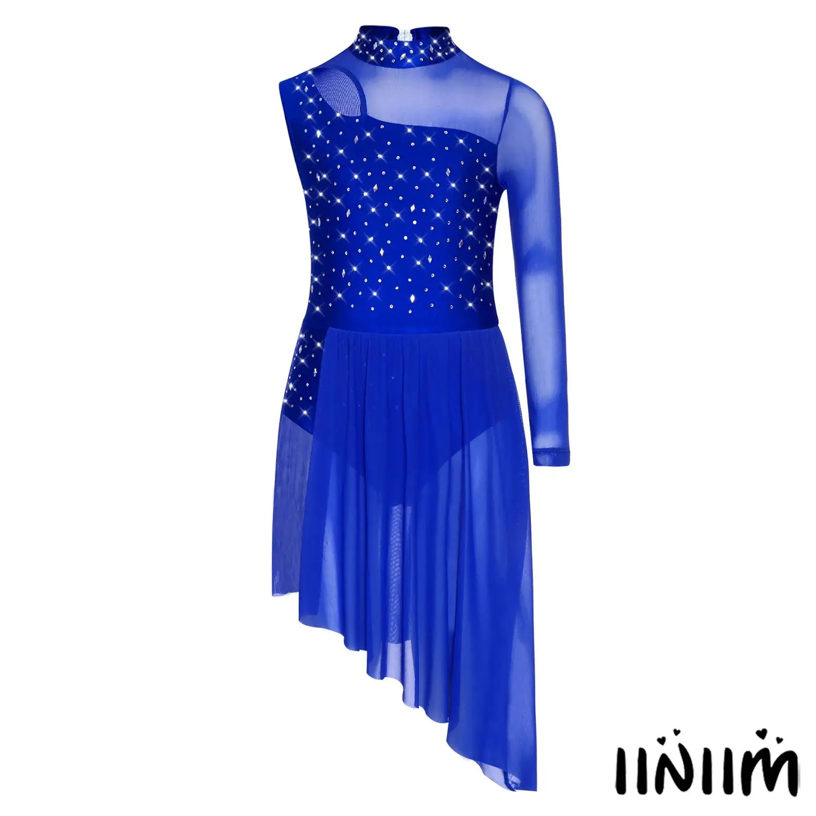 

Kids Girlsl Modern Lyrical Dance Dresses Mock Neck Sheer Mesh Patchwork Side Split Dress for Gymnastics Ballet Ice Skating Dance