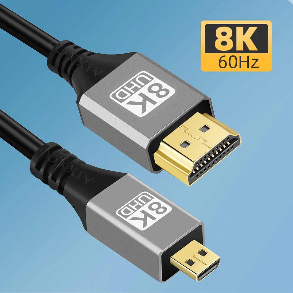 AIXXCO Micro HDMI-Compatible 8K/60Hz 3D Effect Micro HD to HD Cable Male to Male For GoPro Sony Projector HDMI-Compatible Micro