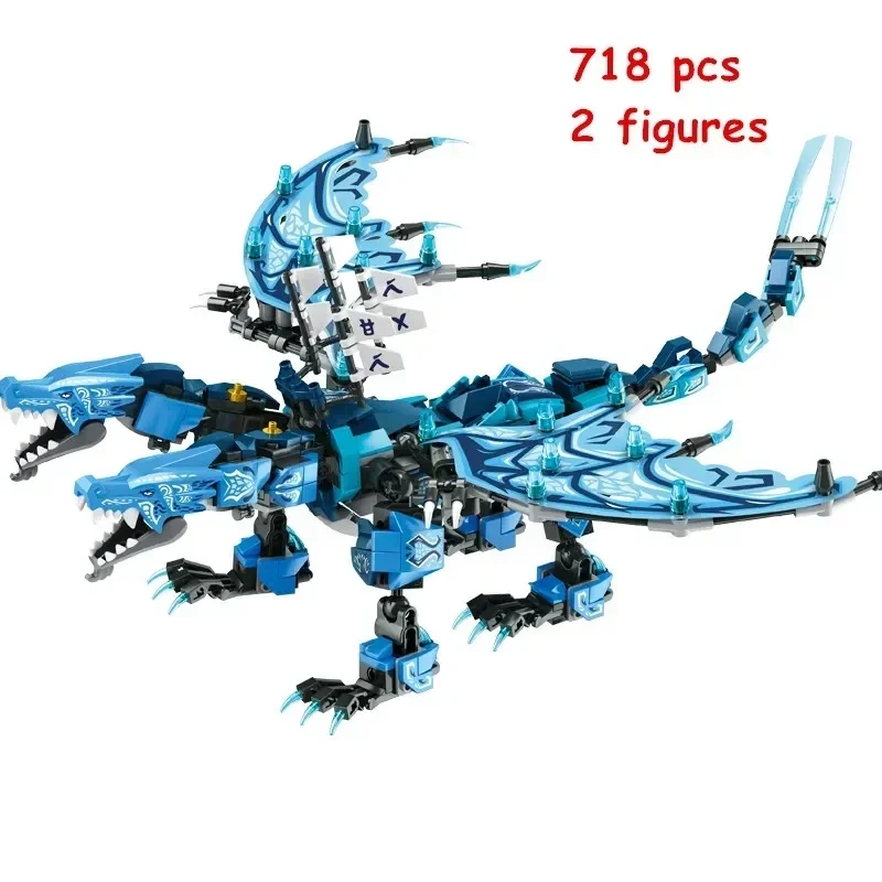 Phantom Ninja Ice Ice Fire Double Headed Dragon Series Element Dragon Building Blocks Set Classic Cartoon Model Bricks Kit Toys