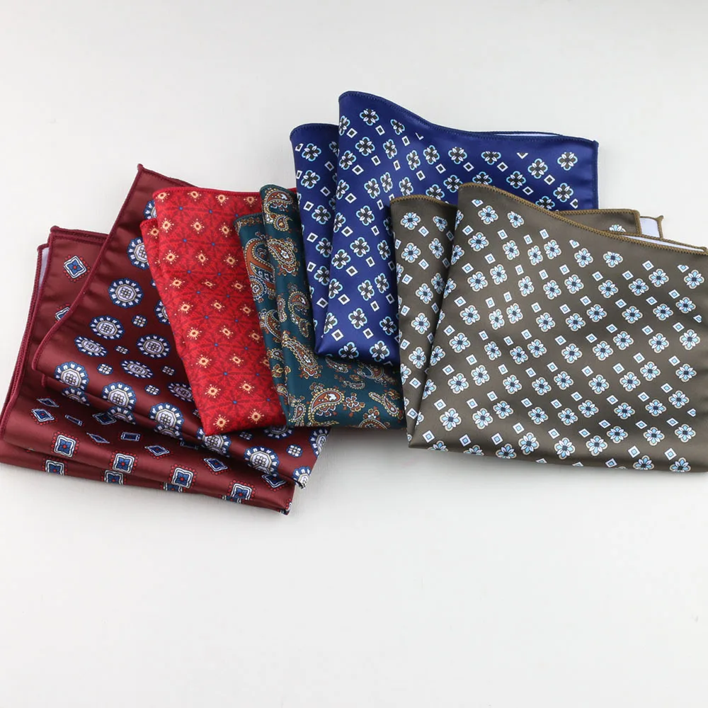 27CM Oversized Pocket Square Mens Casual Vintage Red Flower Printed Handkerchief Wedding Party Style Neckwear Shirt Accessories