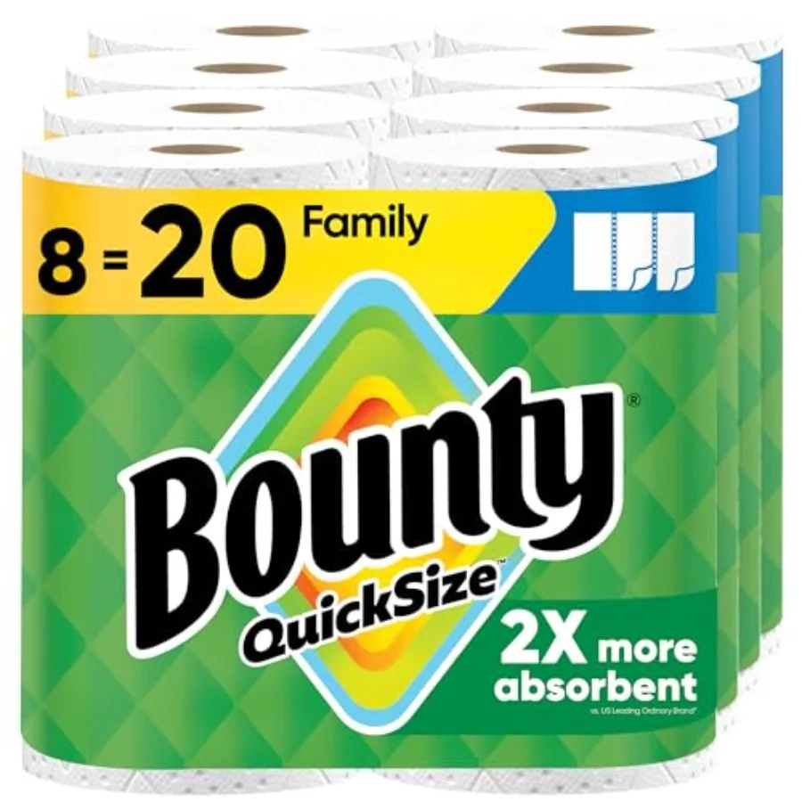 

Bounty Quick Size Paper Towels White 8 Family Rolls Ideal for Kitchen Cleanup Quick Absorbency Durable and Reliable Performance