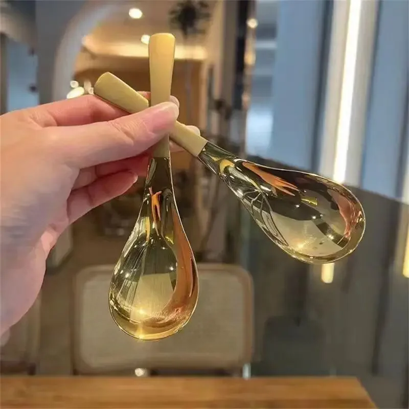 

스테인리스 스틸 한국 수프 스푼, 가정용 주방ılı자 용량, 골드 실버 거울 광택 식기류, 커피 식