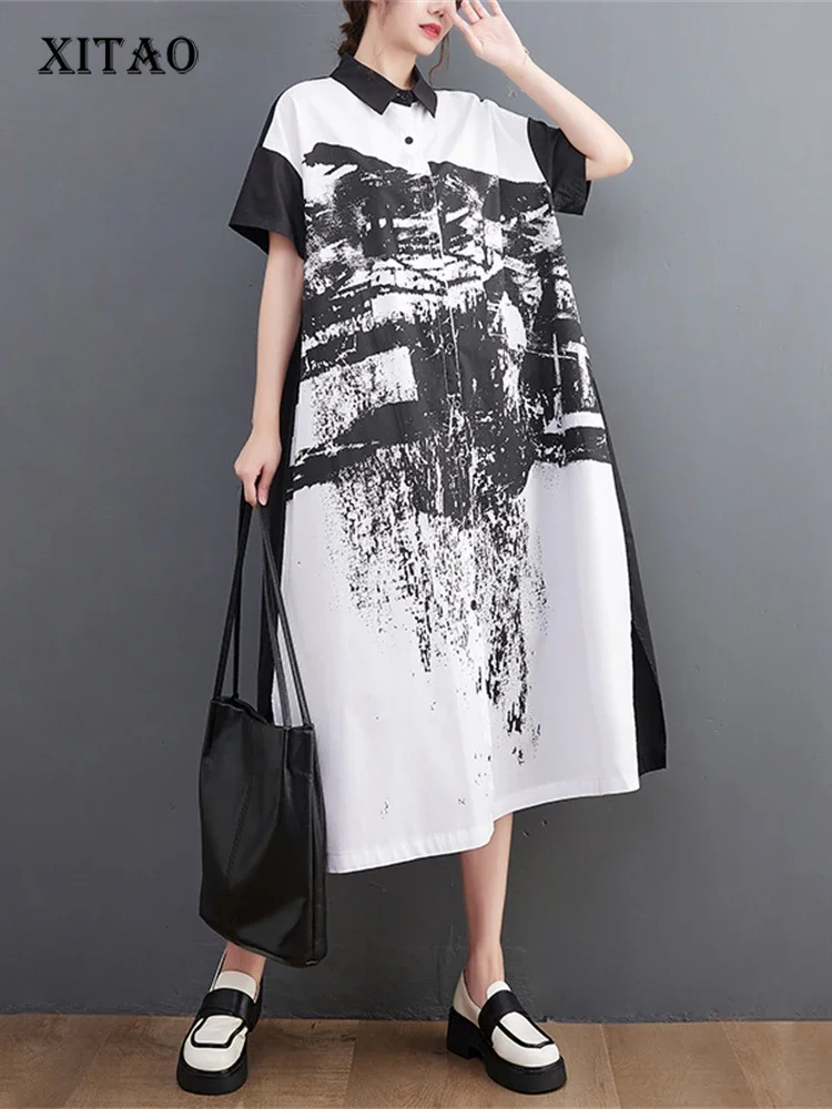 

XITAO Single Breast Dress Fashion Small Fresh Casual Style 2024 Summer Minority Print Elegant Casual Style Dress WLD16386