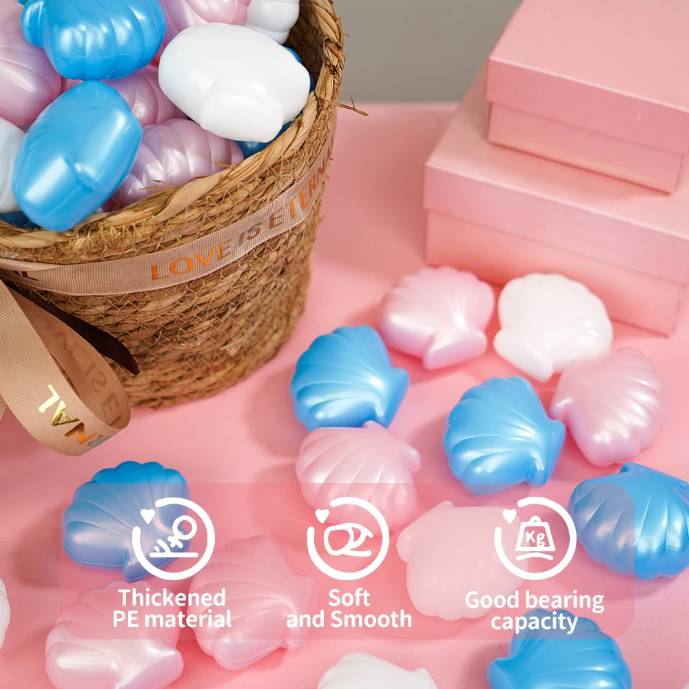 100 Uds. Bolas de hoyo serie Pearl, bolas de plástico suave rosa, azul y blanco a prueba de aplastamiento para niños, fiesta, playa, juguetes de verano