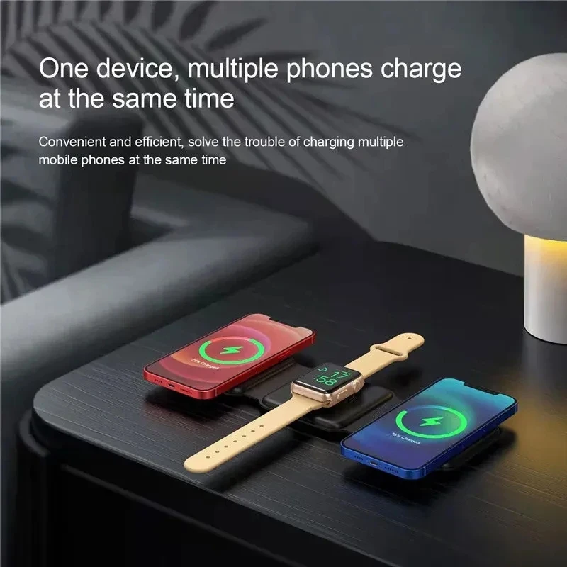 3 in 1 Magnetic Portable Wireless Charger Pad for iPhone 15 14 13 12 Pro Max Apple Watch AirPods Fast Charging Dock Station image 6