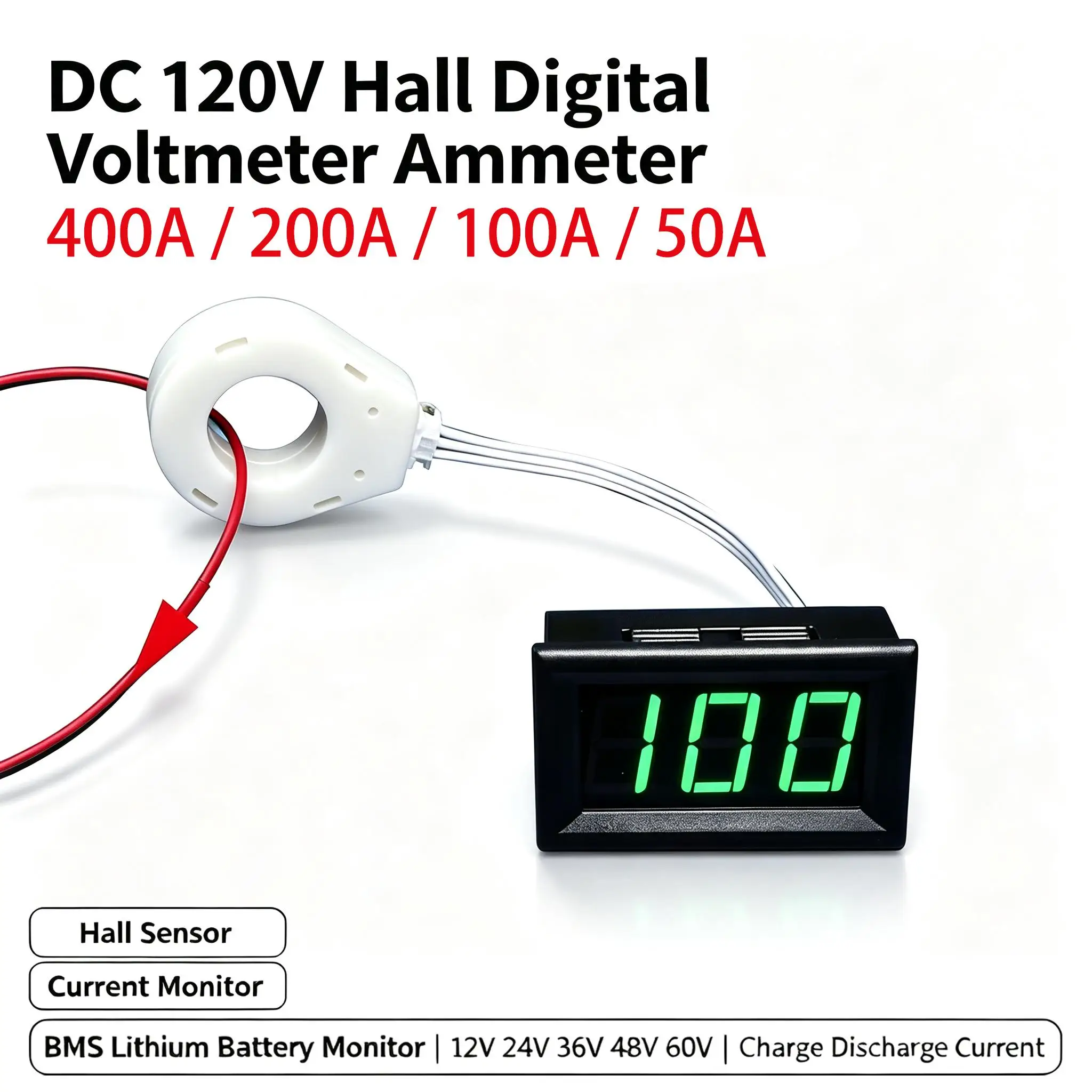 DYKB DC 120V Hall Digi Voltmeter Ammeter 400A 200A 100A BMS Lithium Battery Charge Discharge Monitor Current 12V 24V 36V 48V 60V