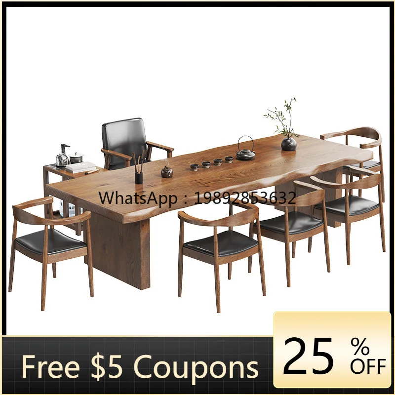 

YFY Solid Wood Home Large Board and Chair Set Tea Room Zen Style Kung Fu Office