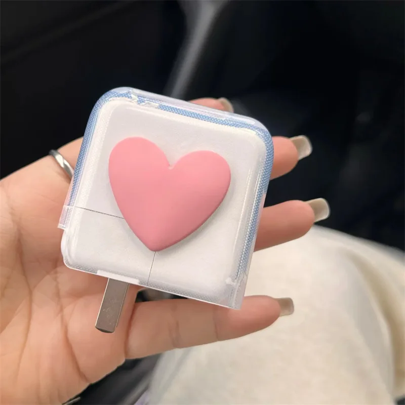 Korean 3D Love Heart Charger Cover For IPhone Macbook 30W-35W Clear Silicone Charge Protection Case Charger Sleeve Accessories