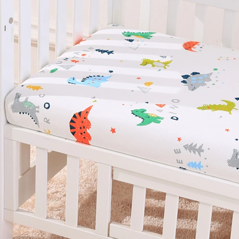 F19F Baby Spannbetttuch Neugeborenen Baumwolle Weiche Krippe Bettlaken Kinder Matratze Abdeckung Protector Cartoon Gedruckt Bett