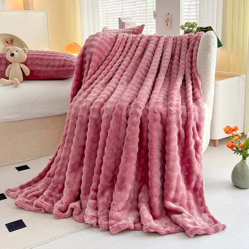 New Bubble Fleece Blanket - Solid Color Rolled Edge Cover Blanket Soft and Comfortable Bedding 150x200 180x200 200x230