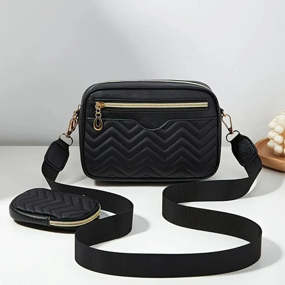 

Casual Minimalist Shoulder Square Bag, With Mini Hanging Purse, Quilted Pattern Crossbody Bag For Women Two piece set