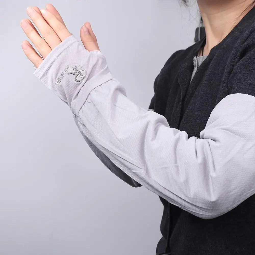 

Thin Solid Color Ice Silk Sleeves Anti-UV Letter Sunscreen Sleeve Sunscreen Cycling Gloves Sun Protection Cover Outdoor