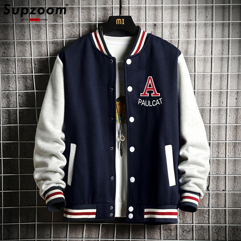 

Supzoom New Arrival Preppy Style Cotton Thick Embroidery Rib Sleeve Brand Clothing Baseball Autumn Winter Casual Bomber Jacket