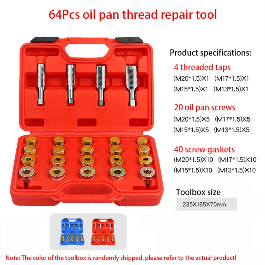 

64Pcs Oil Pan Thread Repair Kit Sump Gearbox Drain Plug Tool Set