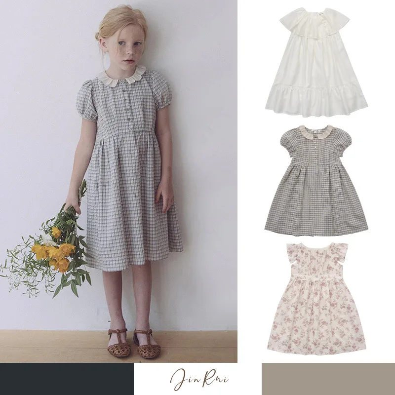 2025 Spring Summer New Lotus Leaf Edge A-line Princess Skirt for Girls Middle School Children Short Sleeved Girls' Skirt Dress