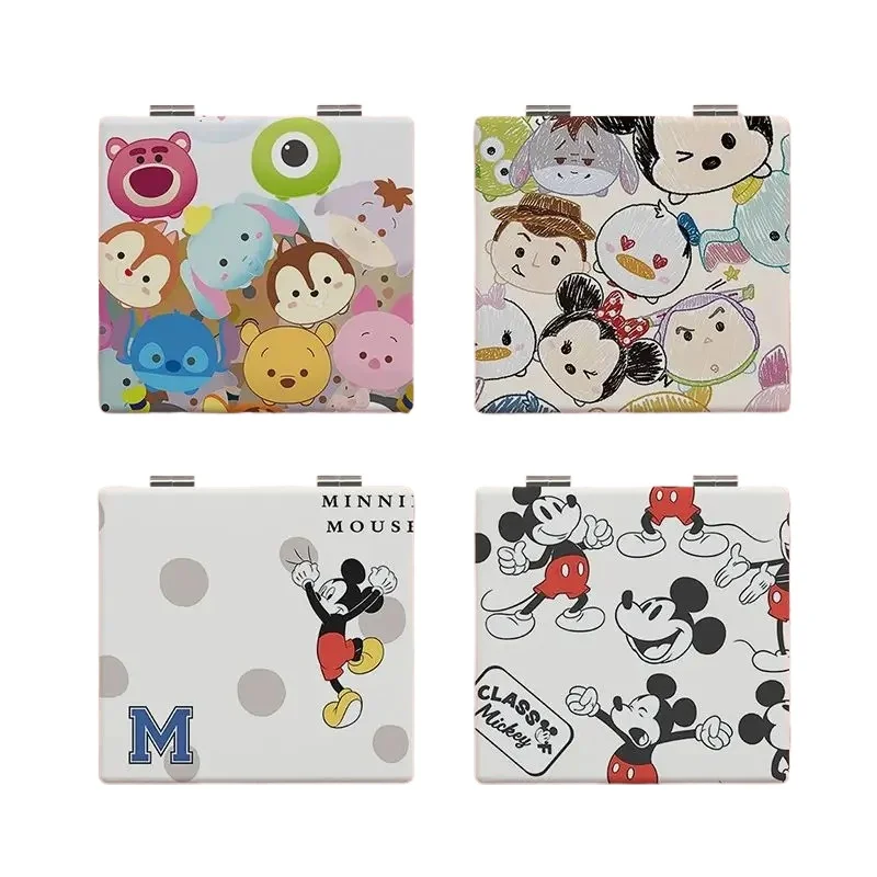 Disney Mickey MinnieLotso Kawaii น่ารักการ์ตูนแบบพกพาพับแต่งหน้ากระจกสร้างสรรค์หอพักนักเรียนเดสก์ท็อปแต่งหน้ากระจก