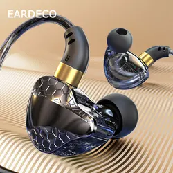 Cuffie cablate EARDECO da 3.5mm con microfono auricolare cablato con cancellazione del rumore auricolari Stereo cablati HiFi auricolari con gancio per l'orecchio