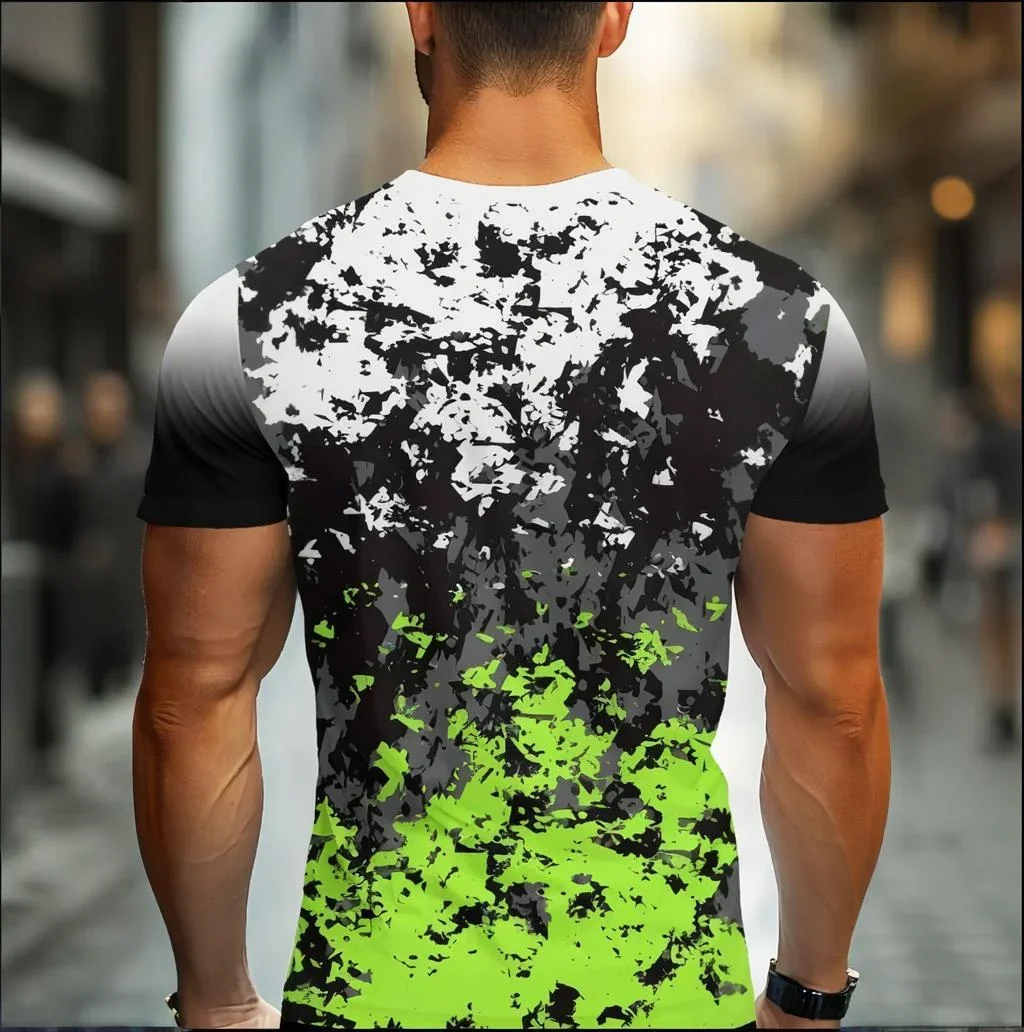 تي شيرت رجالي بتصميم تجريدي هندسي - تي شيرتات قطنية عالية الجودة بأكمام قصيرة بأنماط فنية معاصرة #6