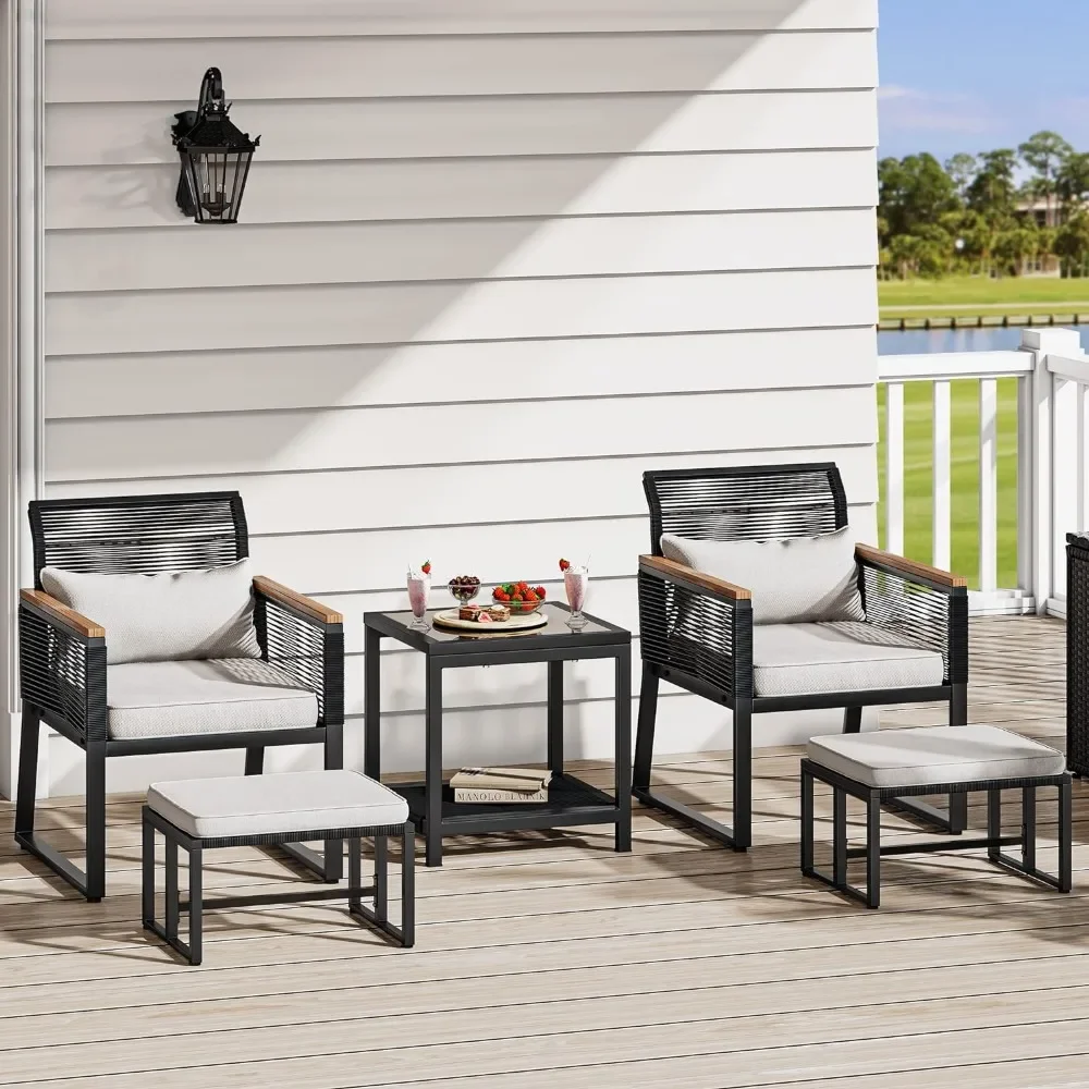 

5-Piece Patio Furniture Sets Wicker Furniture Set, Outdoor Conversation Sectional with Ottoman for Backyard Poolside, Garden