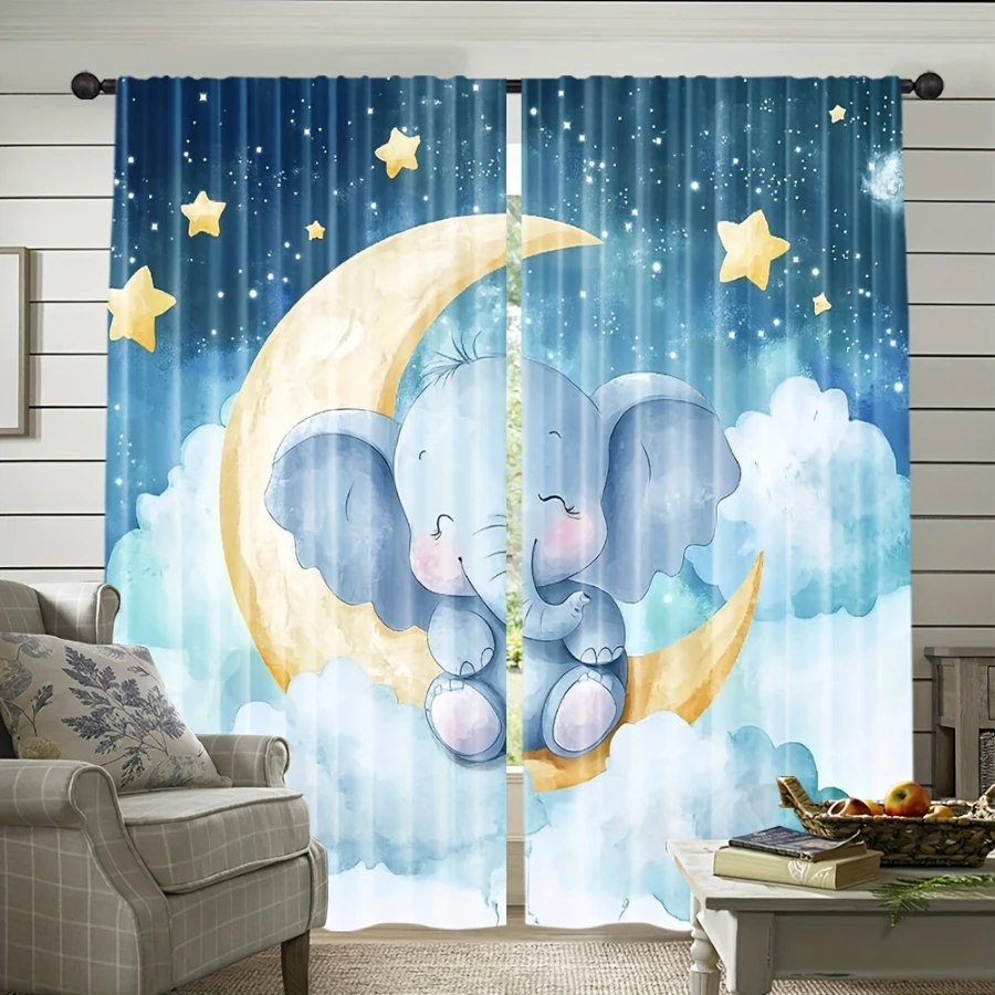 Baby Nursery Elephant - 2PCS Digital Print Curtain, Cute Cartoon