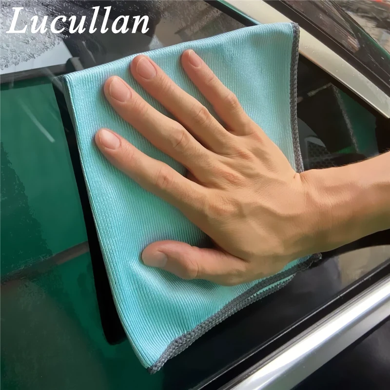 Lucullan-paños de secado de microfibra de vidrio, sin pelusa, limpieza rápida de ventanas, espejos y acero inoxidable, 16x16 pulgadas