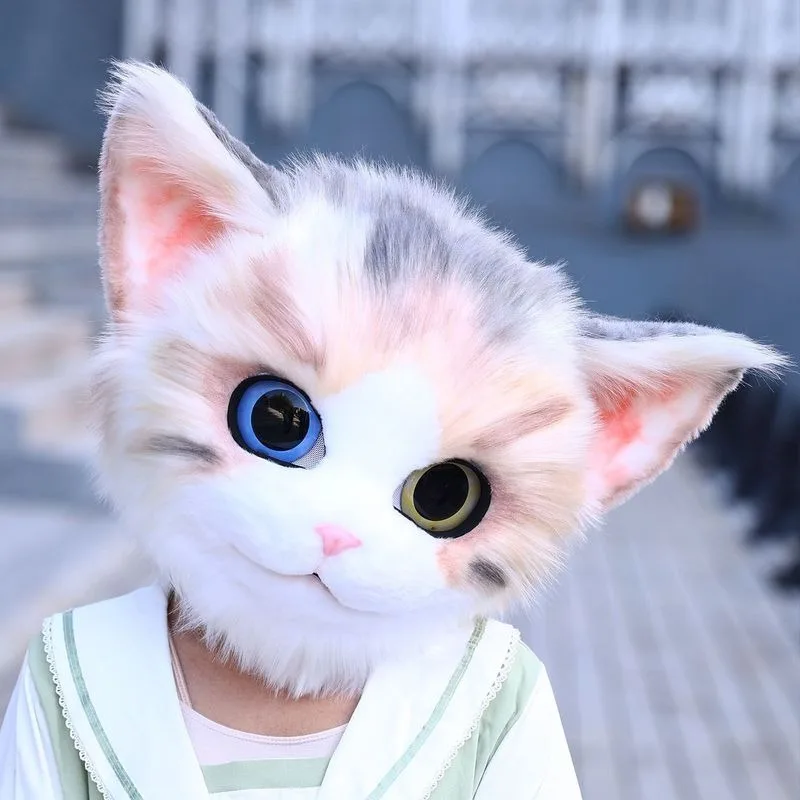 Furry Cat Mask Kigurumi Cosplay Cute Kawaii Animals Fursuit Head Women Men Halloween Party Kig Roleplay Outfits Handmade