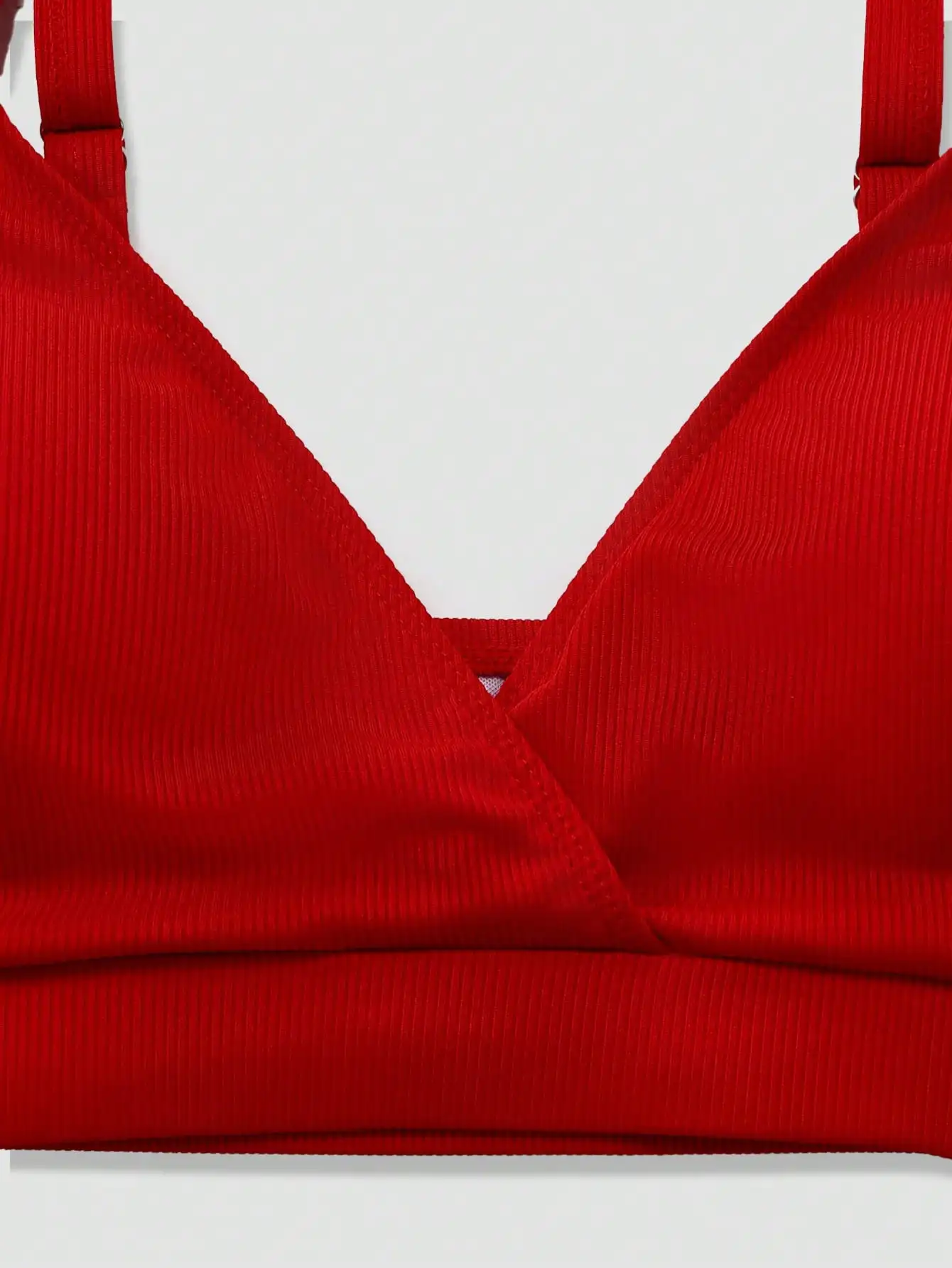 

Красный пляжный топ-бикини больших размеров с V-образным вырезом, без рукавов, с завязками спереди, в рубчик