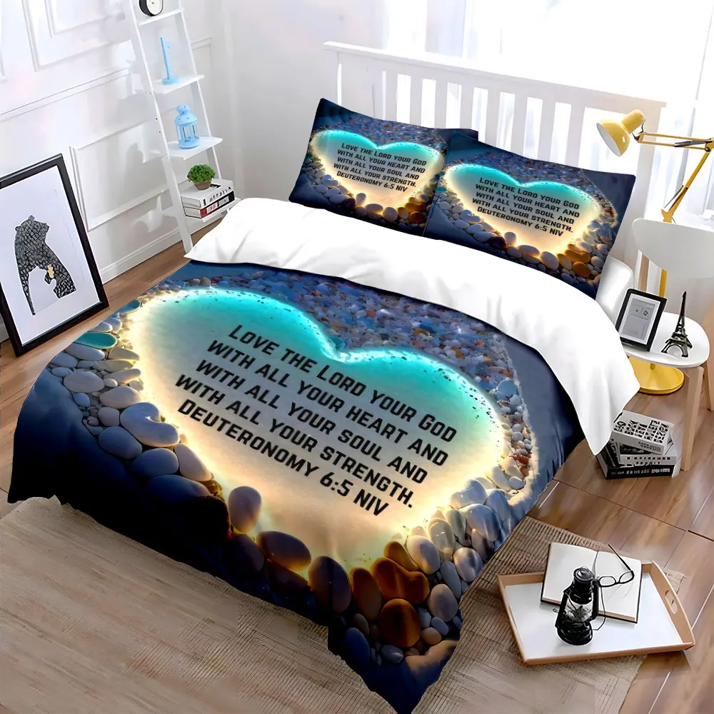 "Heart-Shaped Stone Set for Inspiration"  kid's and adults' bedroom decor, Exquisite three-piece bedding set gift