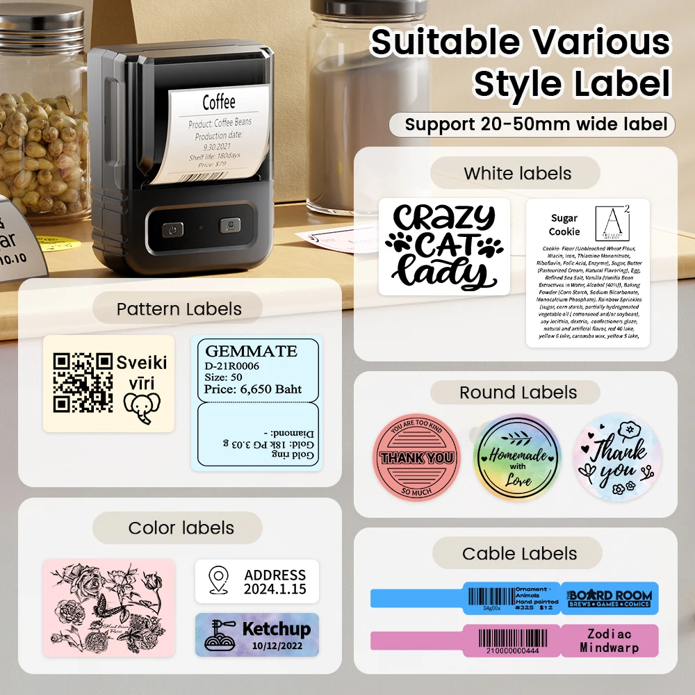 M102 Labelprinter Thermische Mini Label Makers 20-50mm Barcode Bluetooth Label Machine met Multi Templates Soortgelijke B21 B1 M110