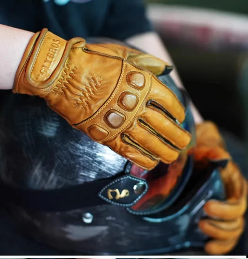 

Uglybros Genuine Goat Leather Retro Motorcycle Gloves Full Finger Summer Breathable Knuckle Protection Riding Race Gears