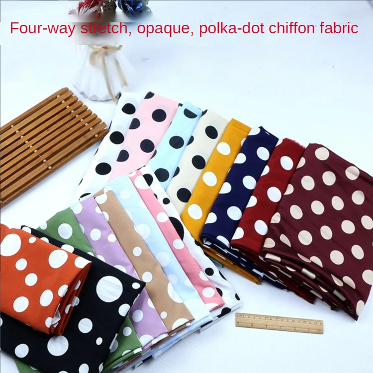 Micro Stretch Polka Dot Print Chiffon Fabric By The Meter for Clothes Dress Skirts Sewing Soft Opaque Textile Sag Cloth Summer