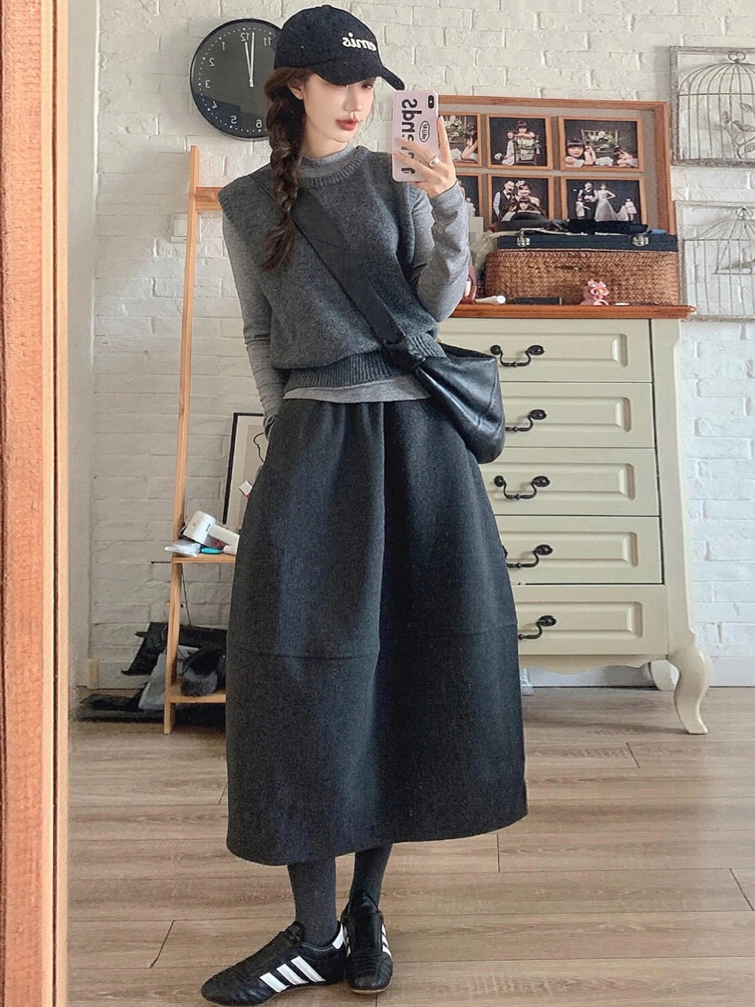 

Женская модная утепленная шерстяная юбка больших размеров с высокой талией, А-силуэт, в корейском стиле, весна-осень, с цветочным узором