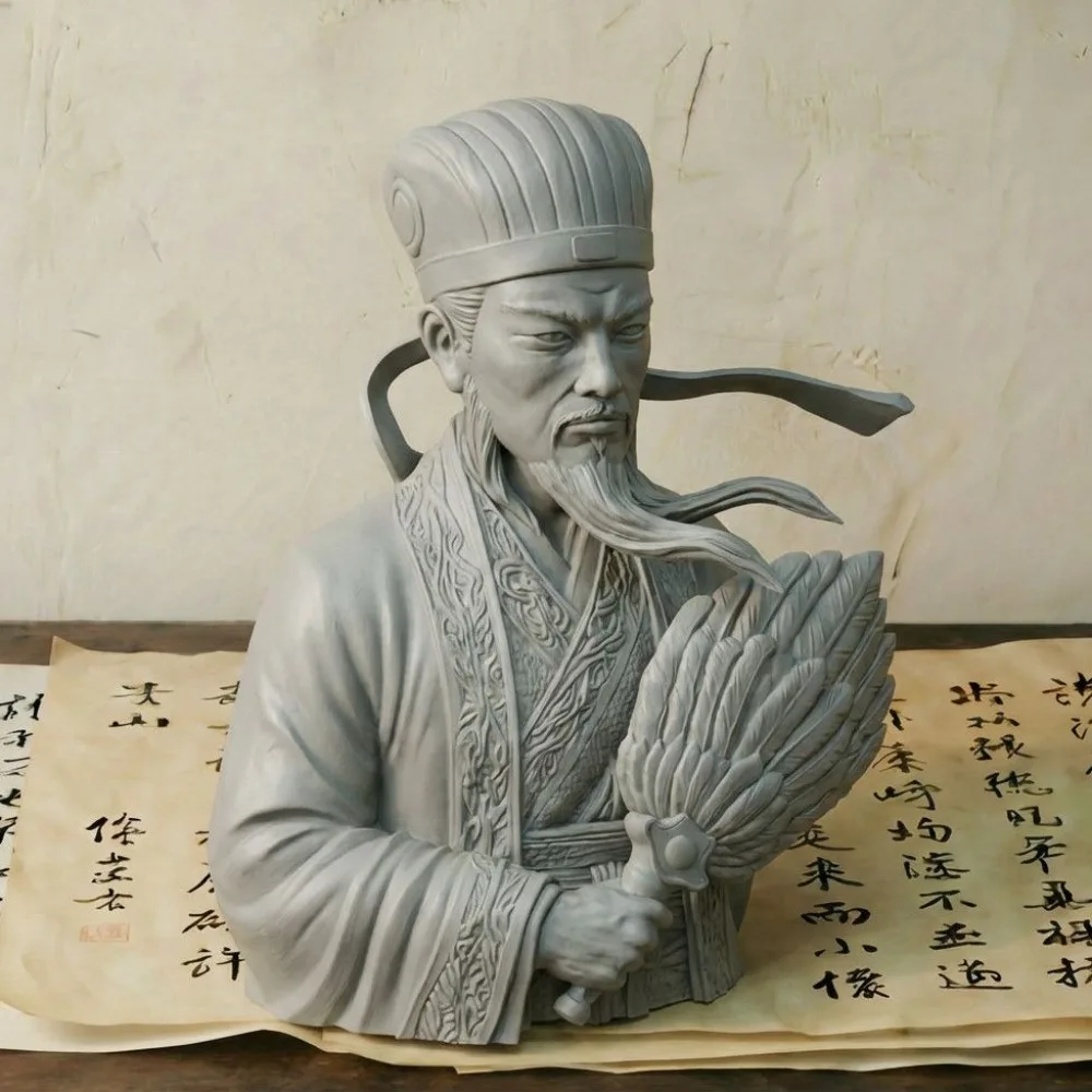 Zhuge Liang 1/6 Bust Model Ancient Chinese Statesmen Figurine 3D Printed DIY Coloring Resin Miniature Sculpture Craft Decoration
