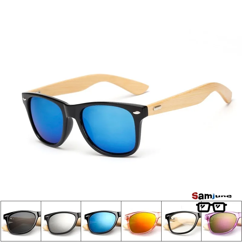 Samjune 16 Color Wood Sunglasses Men Women Square Bamboo Women Men Mirror Glasses Retro Handmade