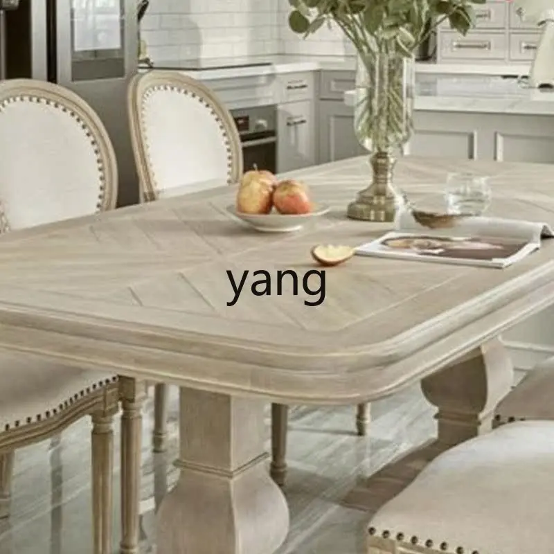 LTT American retro cream style household solid wood dining table rectangular modern simple eating solid wood table