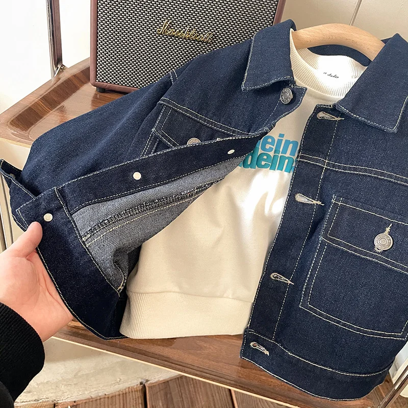 Boys Coat Jacket Cotton Outerwear Overcoat 2023 Blue Jean Spring Autumn Sport Teenagers Children\'s Warm Clothing