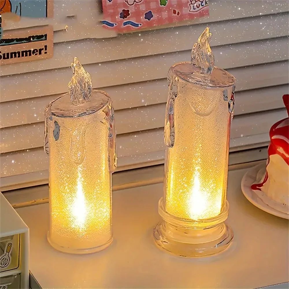 3pcs Flameless Candle LED Gap Column Candles For Family Candlelight Dinners Valentine's Day Wedding Birthday Bedroom Decor Gift