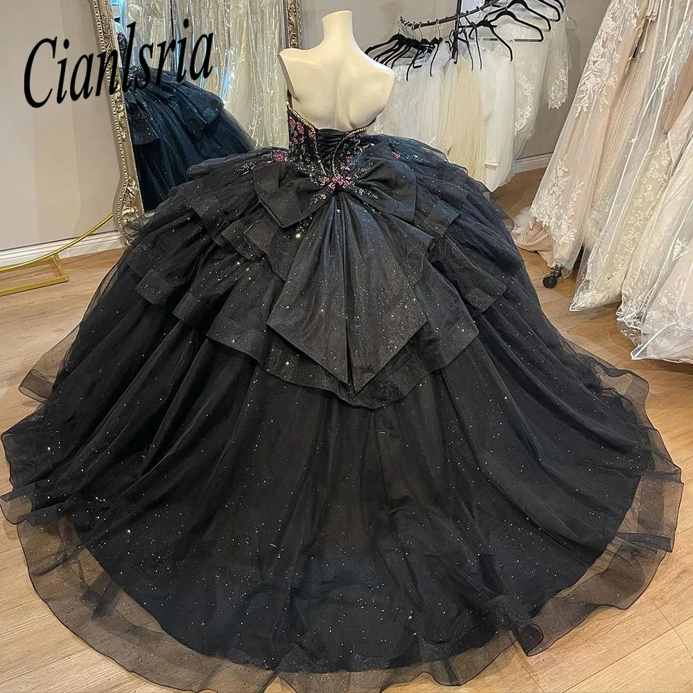 Vestidos de Quinceañera de princesa negra, vestido de baile con Apliques de encaje sin hombros, vestidos dulces 16, vestidos de 15 años hechos a medida