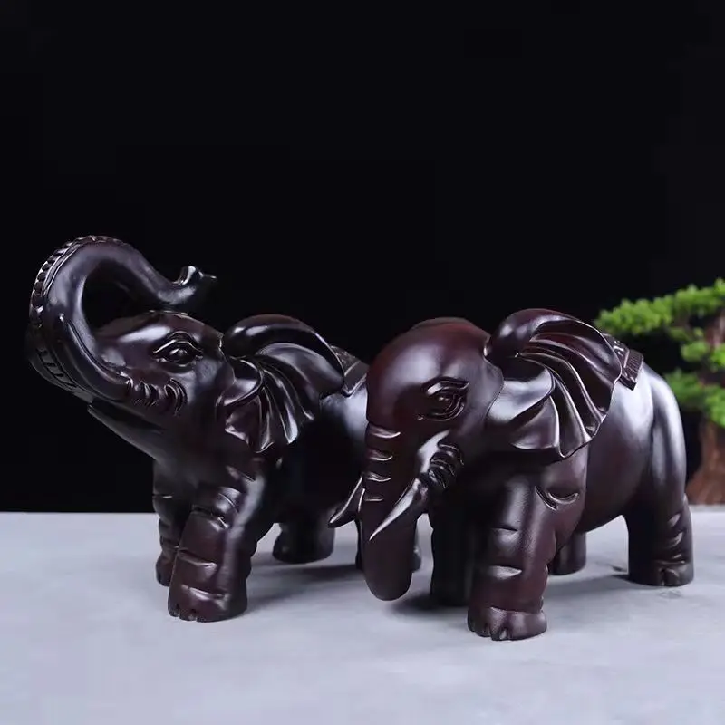 Décoration d'éléphant Antique en ébène sculpté, une paire de Fengshui pour la maison, artisanat, collection et ornement, livraison gratuite