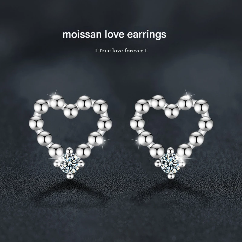 

Women's 925 Sterling Silver Moissanite Heart Stud Earrings Hypoallergenic Earrings for Sensitive Ears Cute Everyday Earrings