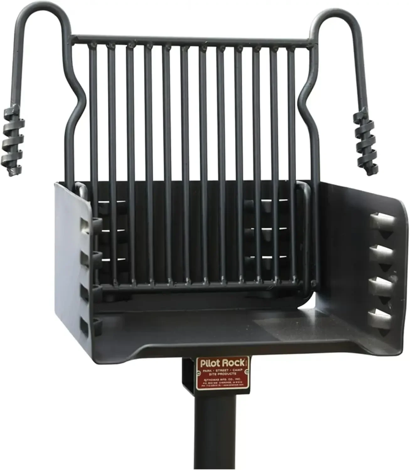 Pilot Rock Park Style Heavy Duty Steel Outdoor BBQ Charcoal Grill with Cooking Grate and 360 Degree Swivel Post for Camping