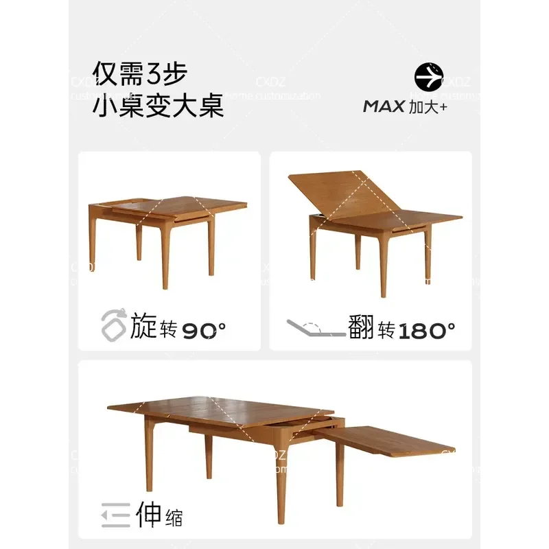 Solid Wood Retractable Dining Table Rectangular Folding Table and Chairs Set for Small Apartment Household Furniture Space