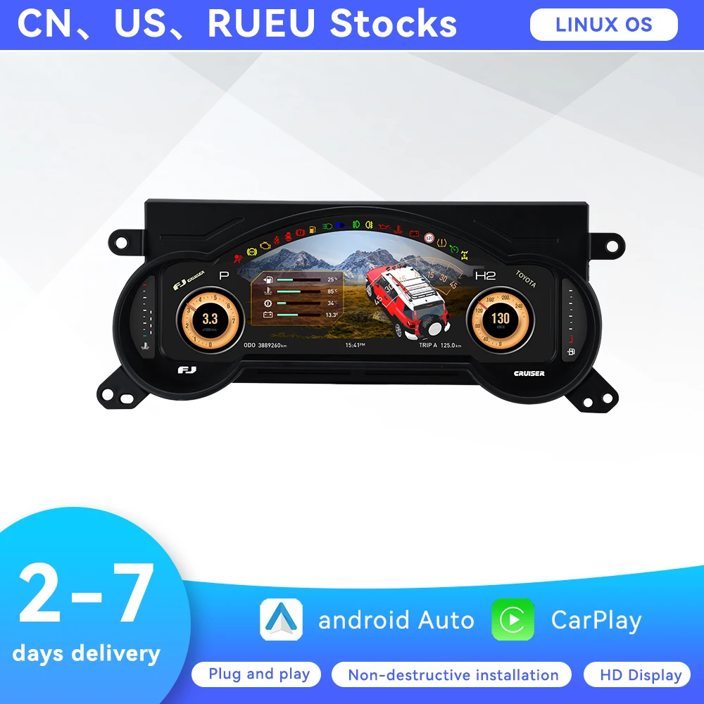 12.3 inches Screen LCD Gauges For Toyota FJ Cruiser 2007-2023 Car Digital Cluster Display Instrument Speedometer Virtual Cockpit