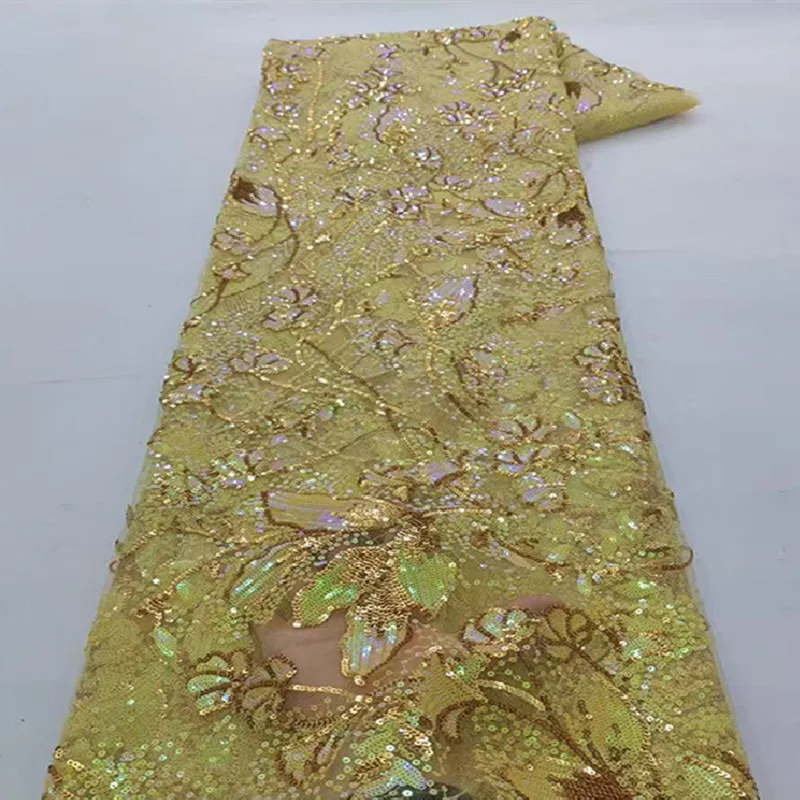 Premium Nigerian French Net Lace Fabric 5 Yards African Sequins Mesh Tulle For Luxury Wedding Dresses Bridal Party Sewing Coutur view 3