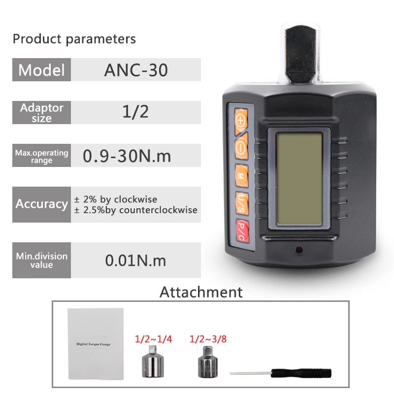 

ANC 3-Piece Sets With Adapter Digital Torque Meter Torque Display Torque Head Bike Set Car Repair Bicycle Tester