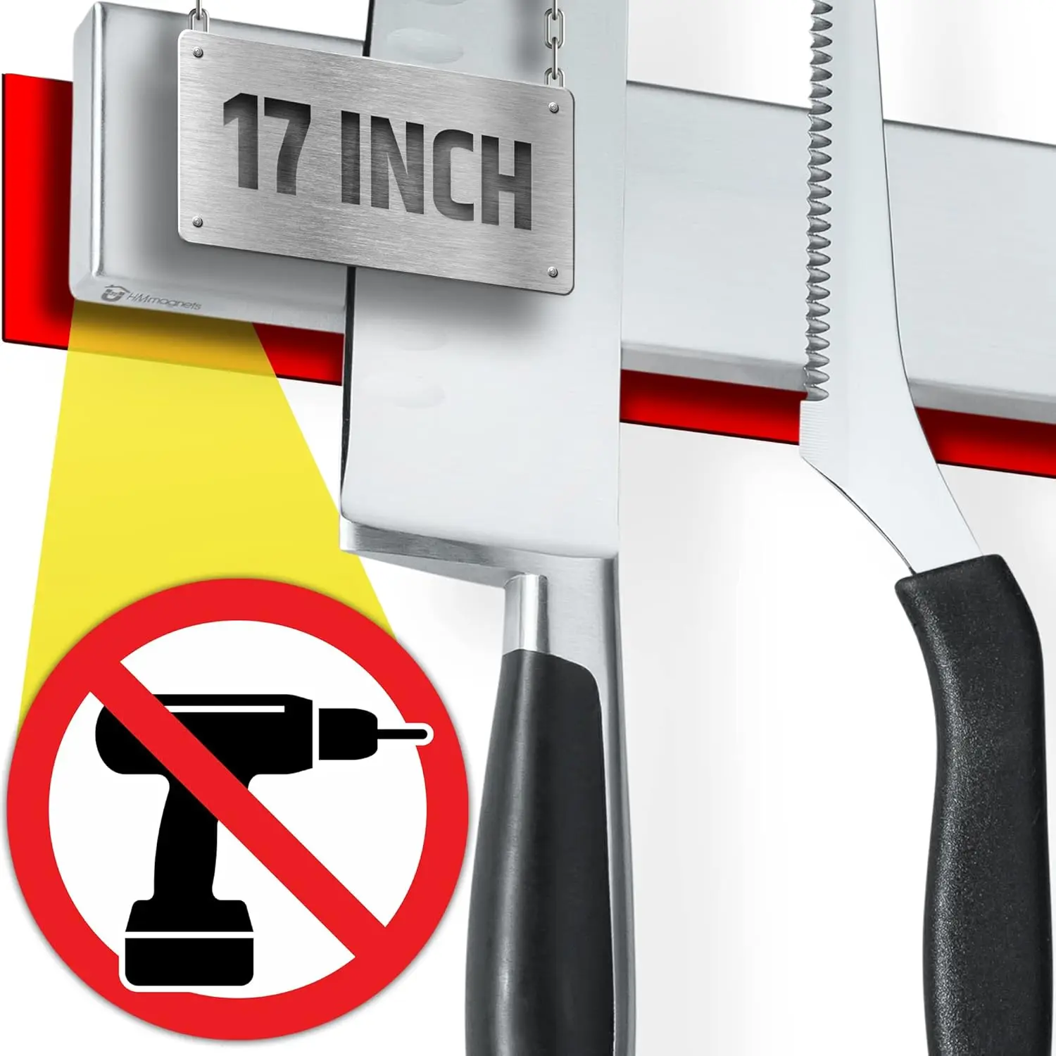 

Магнитный держатель для ножей без сверления - 17-дюймовая полоса из нержавеющей стали с прочной клейкой основой, не требует винтов.